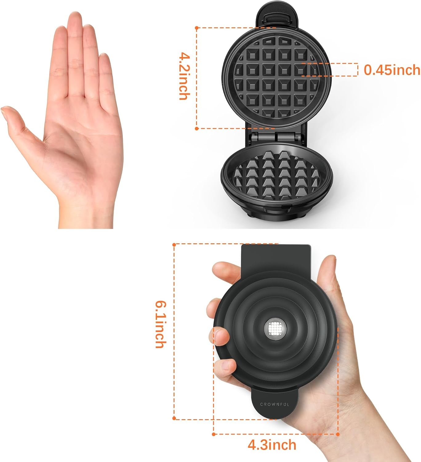 Mini Waffle Maker, 4" Chaffle Maker with Compact Design, Easy to Clean, Non-Stick Surface, Recipe Guide Included, Perfect for Breakfast, Dessert, Sandwich, or Other Snacks