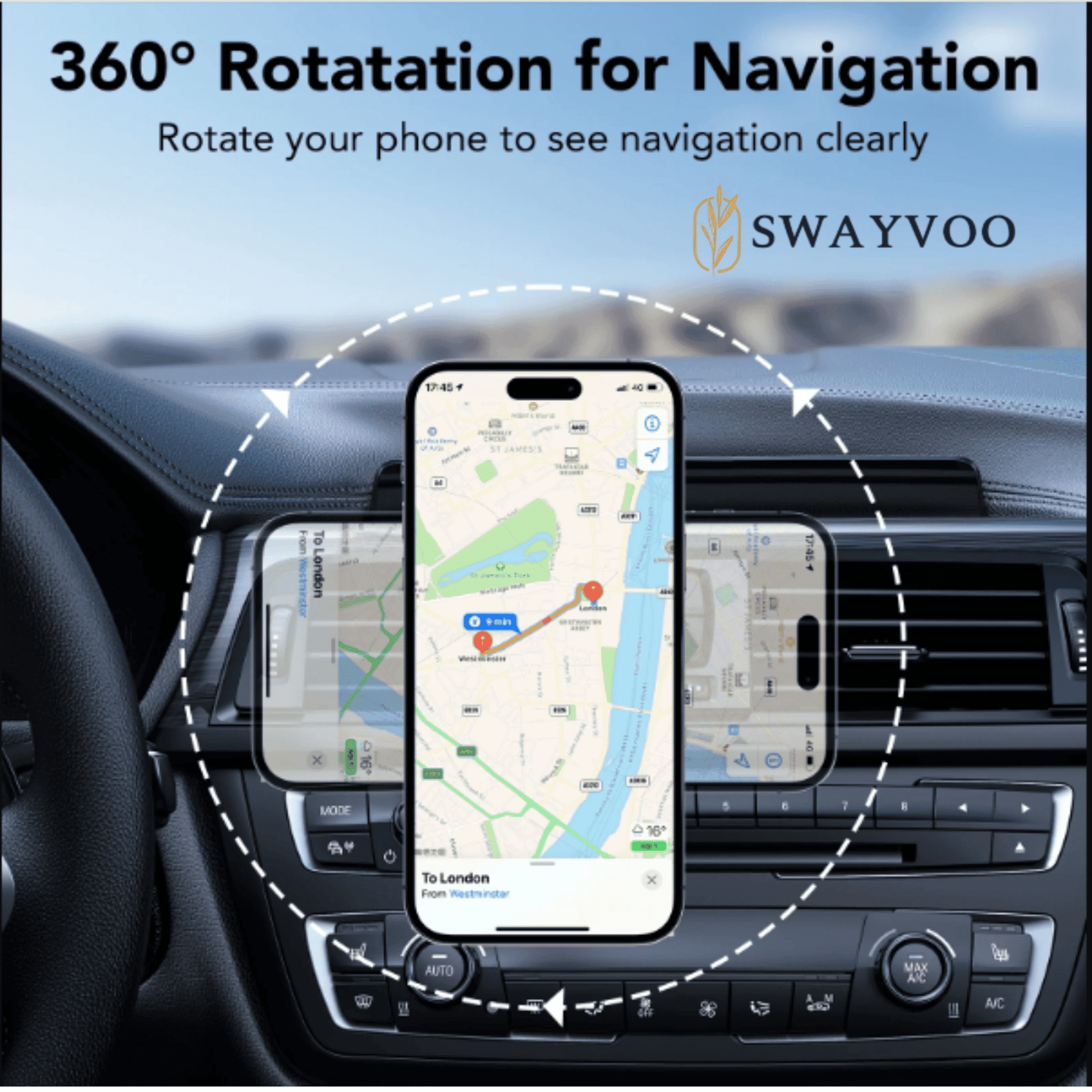 15W Fast Wireless Magnetic Car Mount Charger for Mag-Safe 360° Rotating Phone Holder for Iphone 17 16 15 14 13 12 and Smartphones