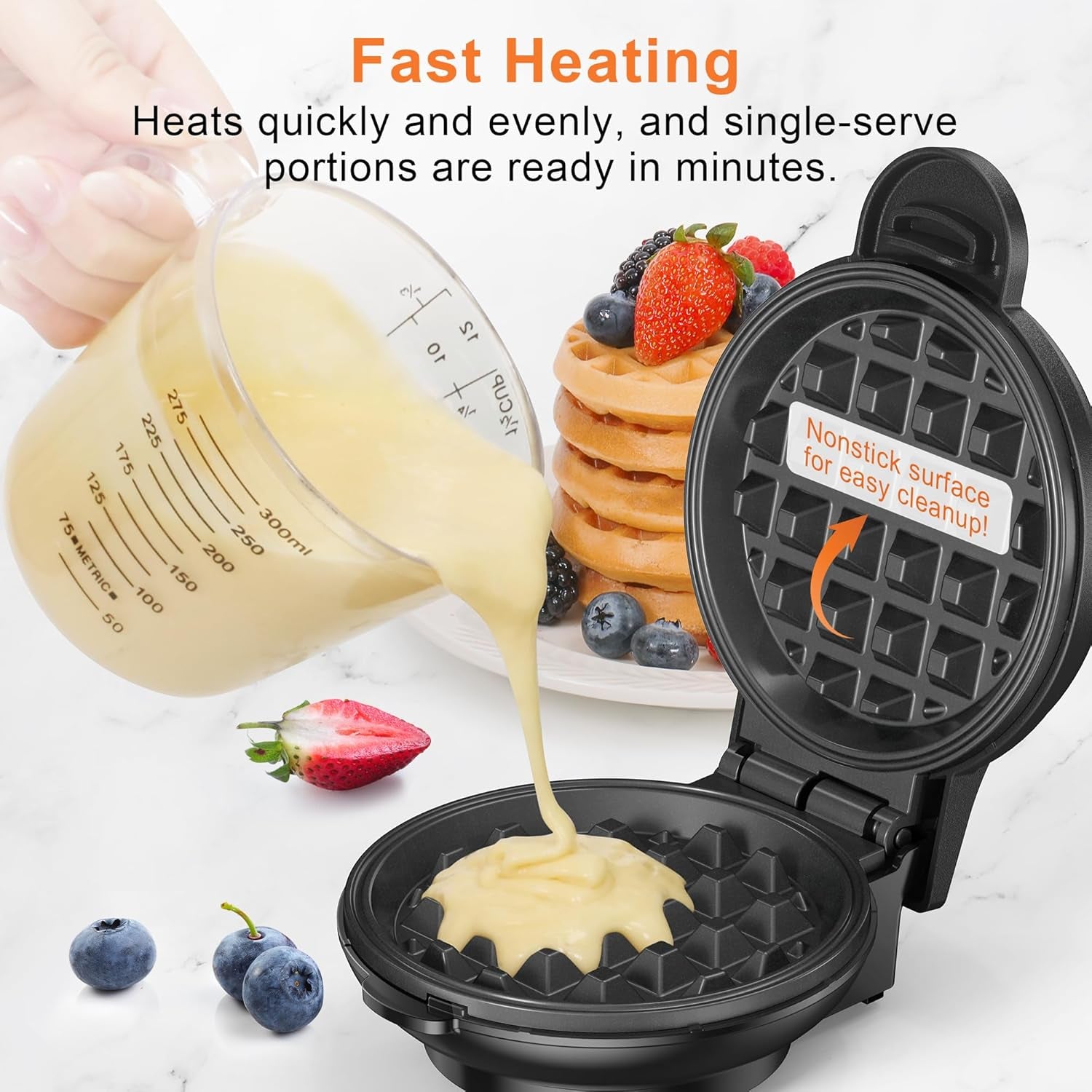 Mini Waffle Maker, 4" Chaffle Maker with Compact Design, Easy to Clean, Non-Stick Surface, Recipe Guide Included, Perfect for Breakfast, Dessert, Sandwich, or Other Snacks