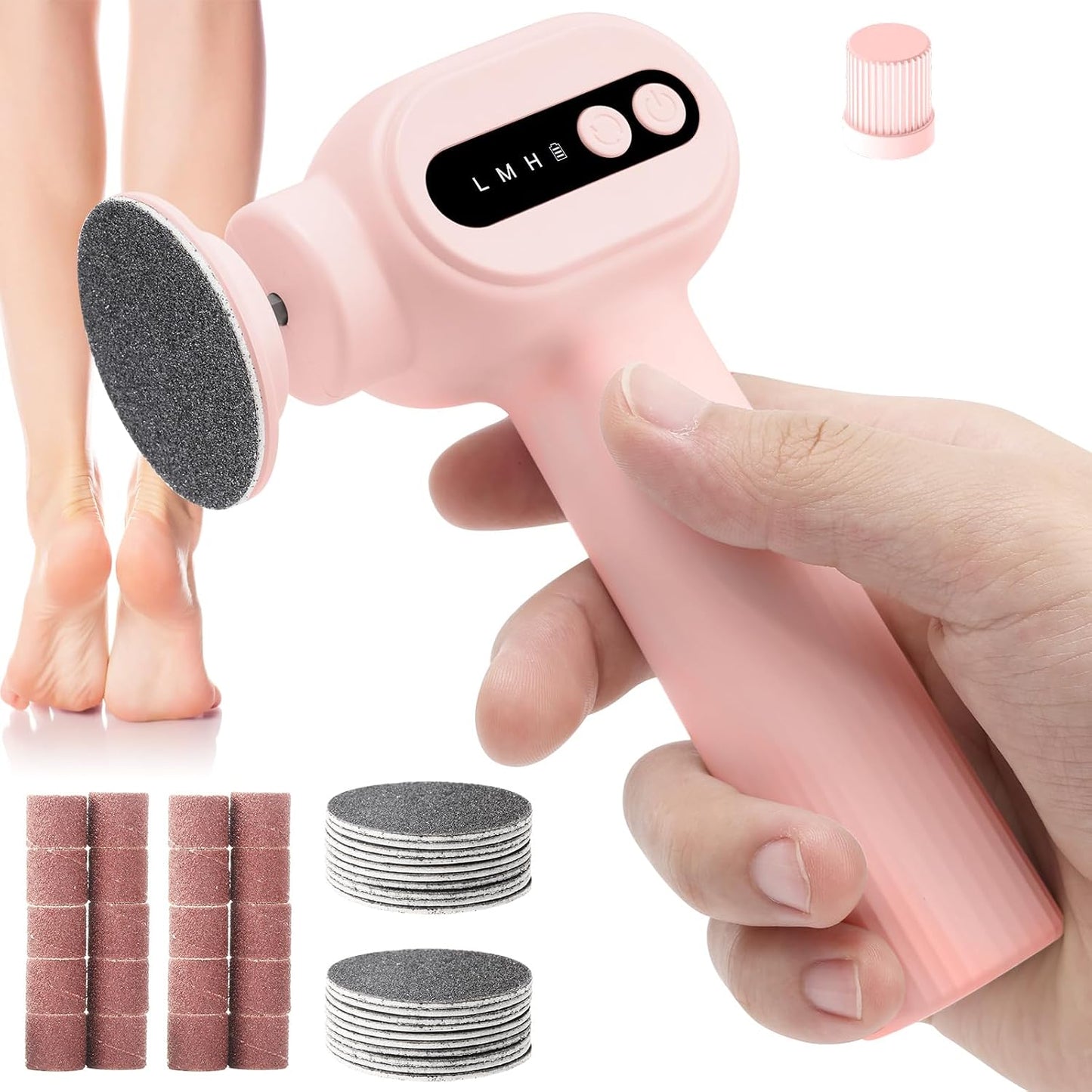 Electric Callus Remover for Feet, 2 in 1 Electric Foot File Grinder, Rechargeable Cordless Foot Scrubber for Dead Skin, Adjustable Speed with Sandpaper Discs, Professional Pedicure Tools,Black