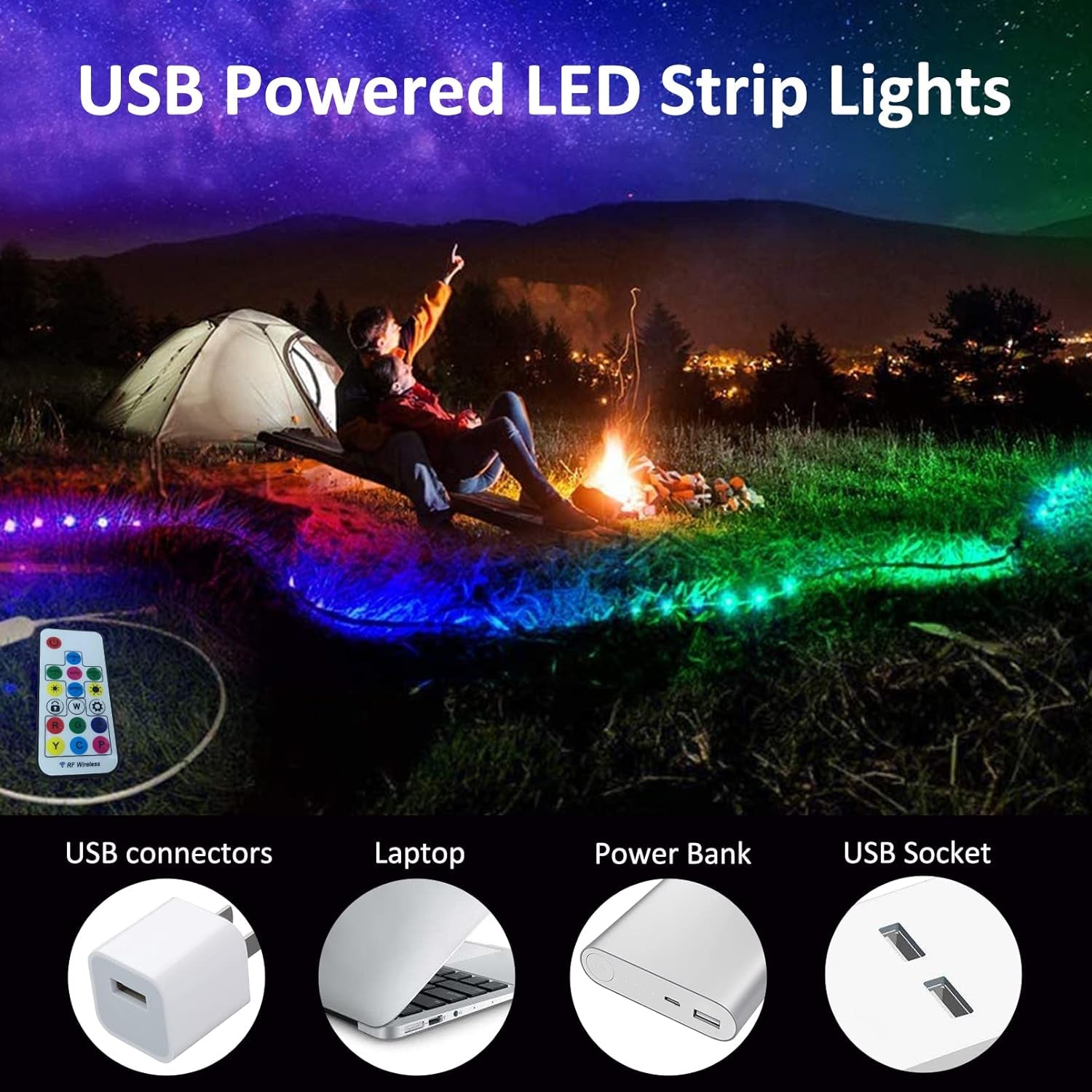 LED Strips Lights USB Powered Rainbow Chasing RGB LED Lights Strip LED TV Backlight Strip with 17-Key RF Remote Color Changing Strip Lights Waterproof IP65 LED Rope Lights LED Lights 2M 6.54FT