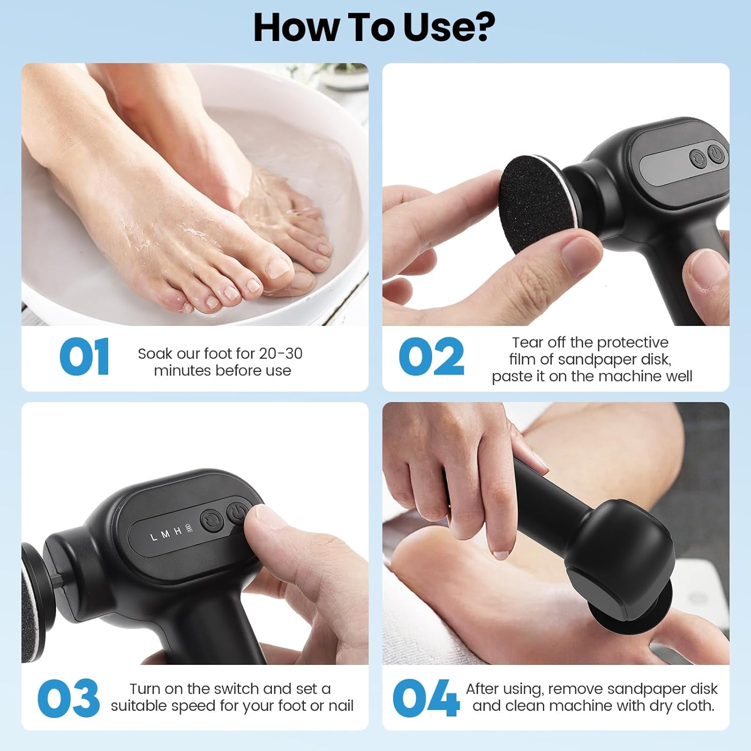 Electric Callus Remover for Feet, 2 in 1 Electric Foot File Grinder, Rechargeable Cordless Foot Scrubber for Dead Skin, Adjustable Speed with Sandpaper Discs, Professional Pedicure Tools,Black