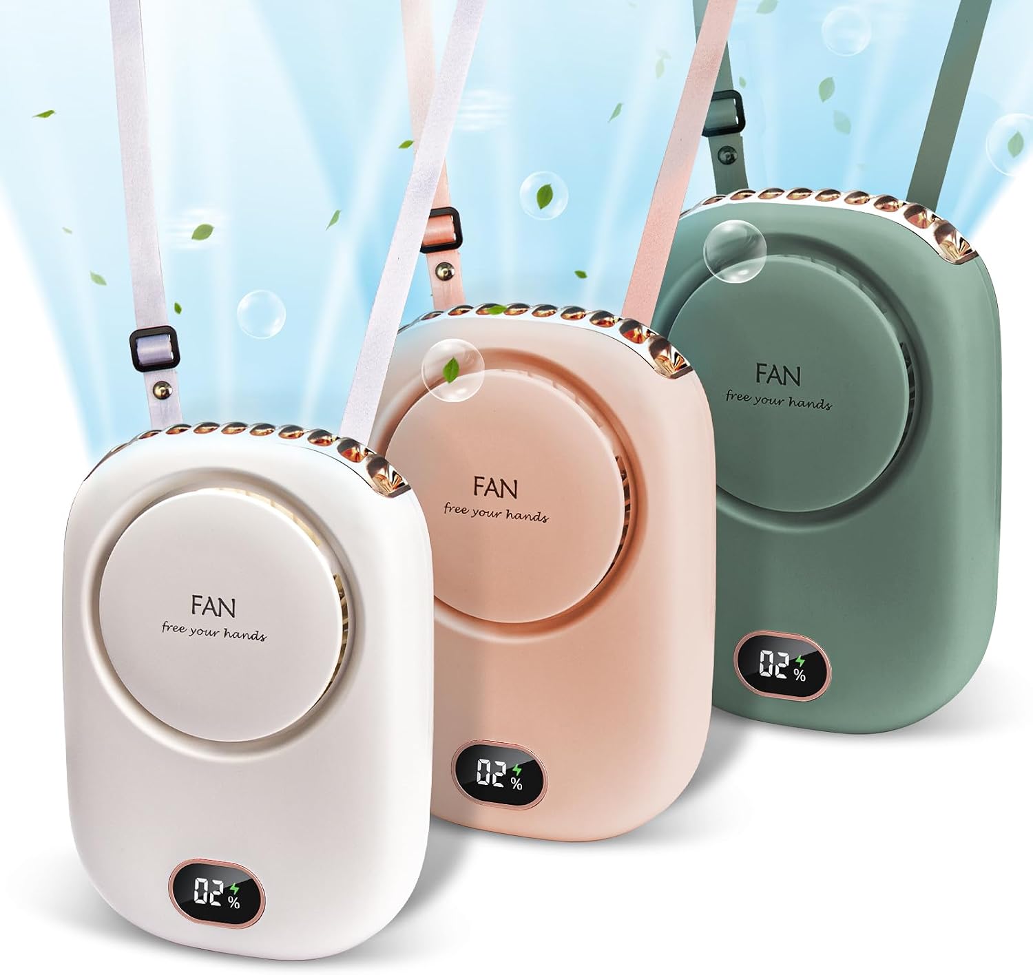 3 Pack Portable Neck Fan, Hanging Neck Fan Hands Free with Adjustable Lanyard and Bracket, USB Rechargeable Bladeless Mini Fans Portable(White+Pink+Green)