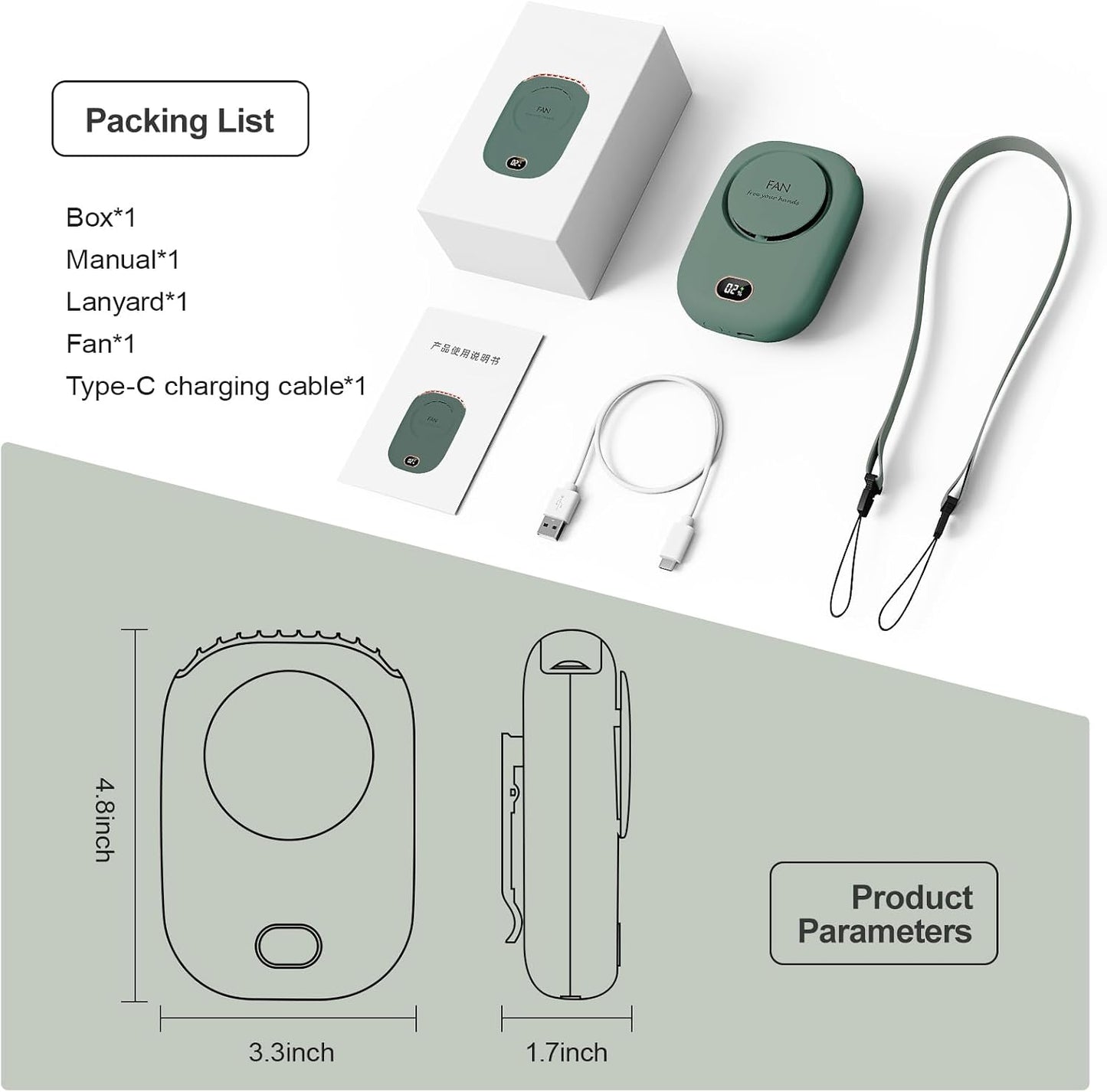 3 Pack Portable Neck Fan, Hanging Neck Fan Hands Free with Adjustable Lanyard and Bracket, USB Rechargeable Bladeless Mini Fans Portable(White+Pink+Green)