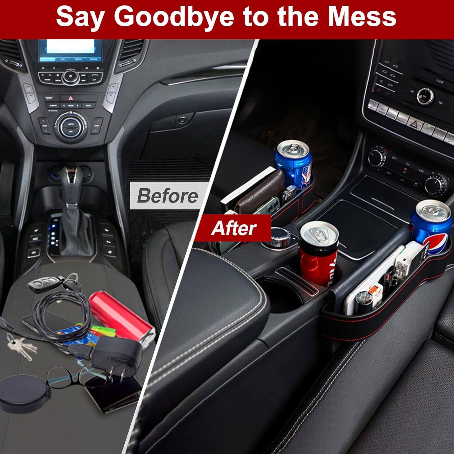 2 Pack Car Seat Gap Filler Organizer, Automotive Front Seat Storage with Cup Holder, Auto Console Side Extra Storage Boxes - Passenger & Driver Side
