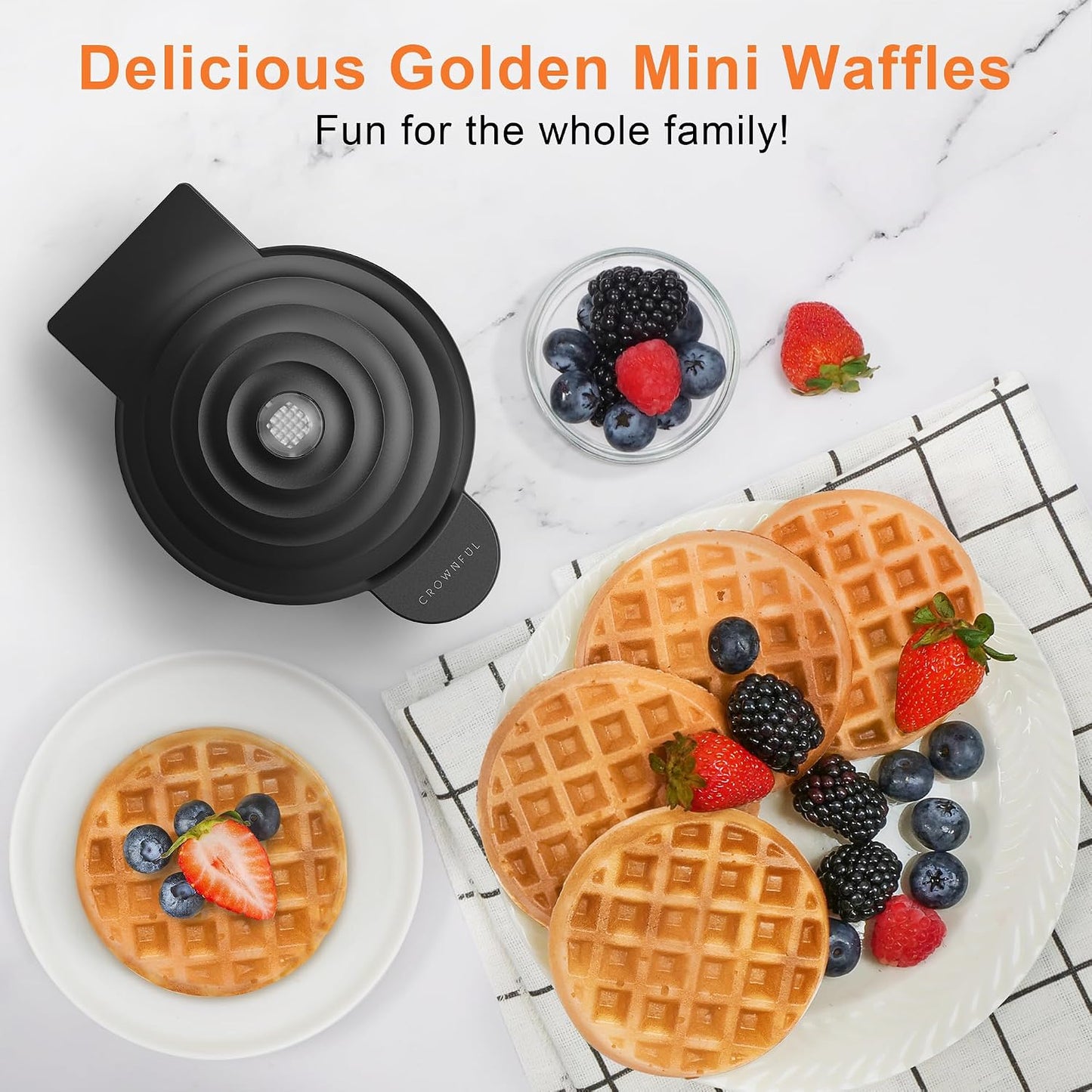 Mini Waffle Maker, 4" Chaffle Maker with Compact Design, Easy to Clean, Non-Stick Surface, Recipe Guide Included, Perfect for Breakfast, Dessert, Sandwich, or Other Snacks