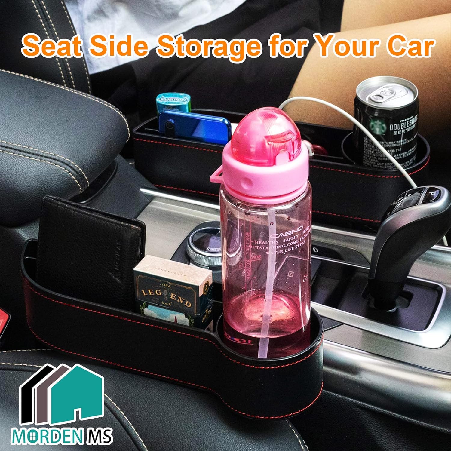 2 Pack Car Seat Gap Filler Organizer, Automotive Front Seat Storage with Cup Holder, Auto Console Side Extra Storage Boxes - Passenger & Driver Side