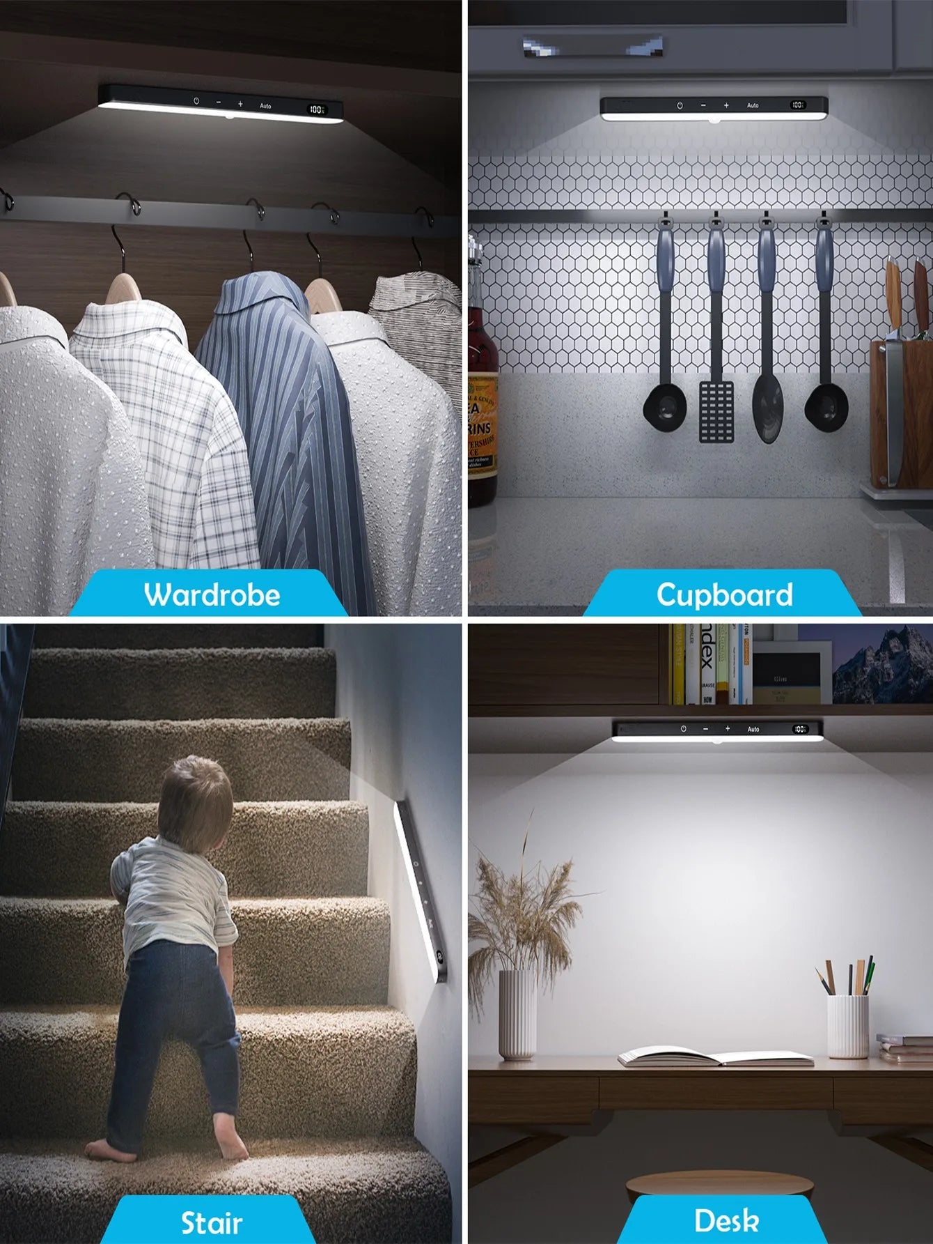 Cabinet Lights Rechargeable Battery Display 60 LED Motion Sensor Cabinet Light Dimmable Touch Control Night Lights