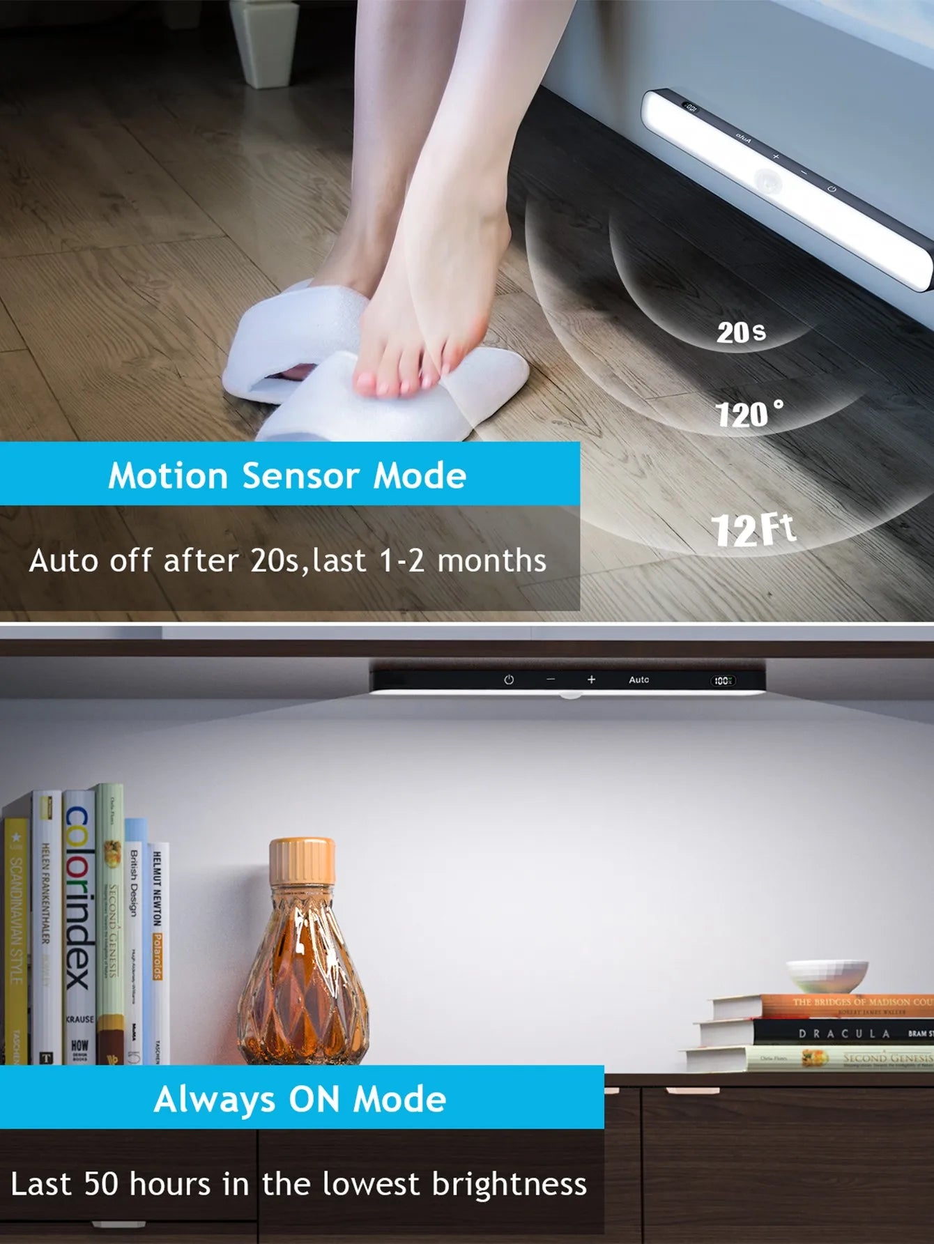 Cabinet Lights Rechargeable Battery Display 60 LED Motion Sensor Cabinet Light Dimmable Touch Control Night Lights