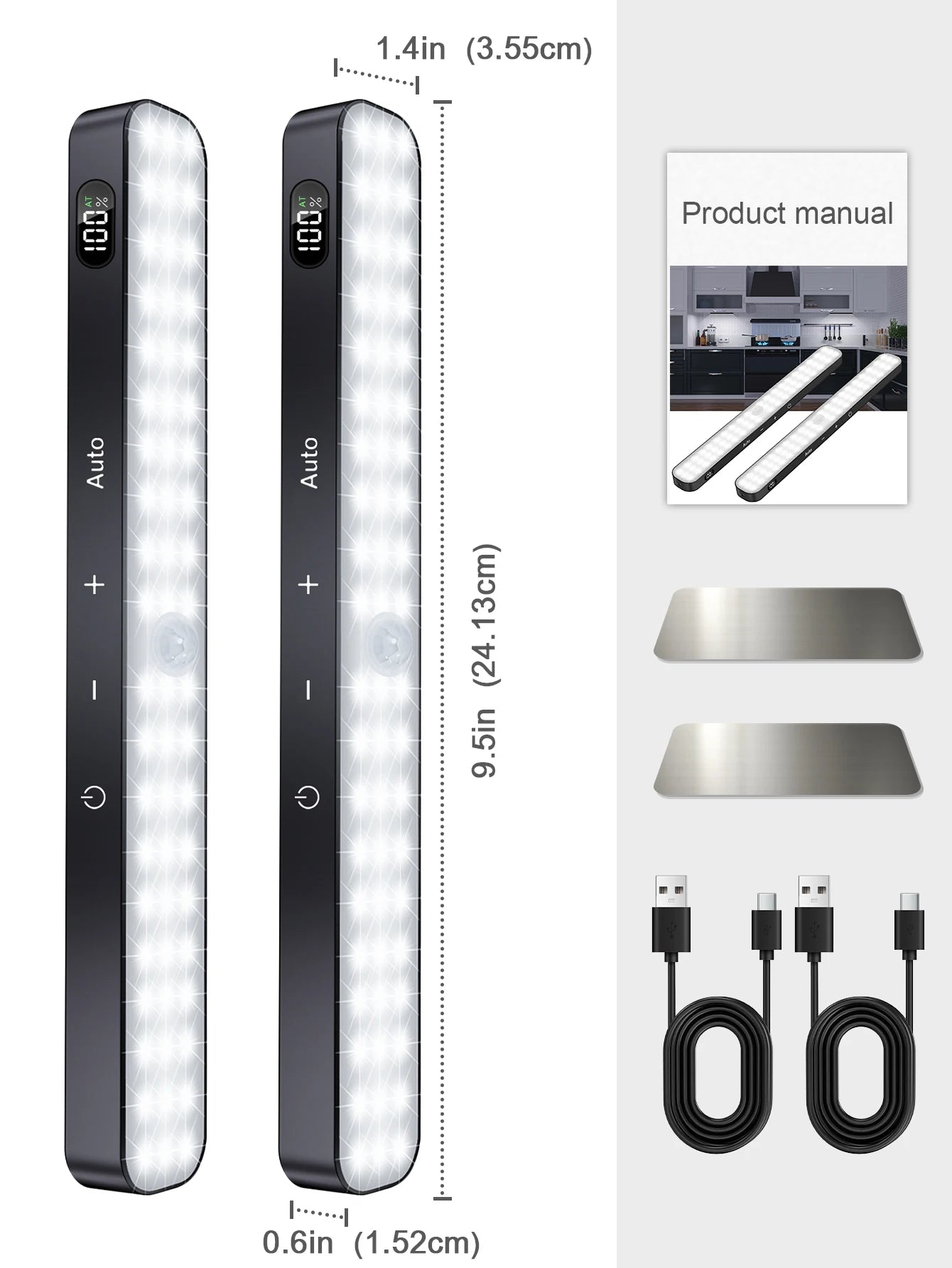 Cabinet Lights Rechargeable Battery Display 60 LED Motion Sensor Cabinet Light Dimmable Touch Control Night Lights