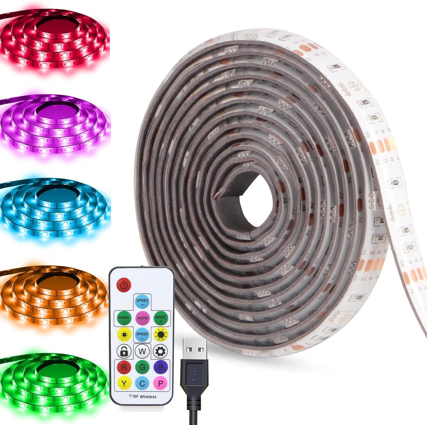 LED Strips Lights USB Powered Rainbow Chasing RGB LED Lights Strip LED TV Backlight Strip with 17-Key RF Remote Color Changing Strip Lights Waterproof IP65 LED Rope Lights LED Lights 2M 6.54FT