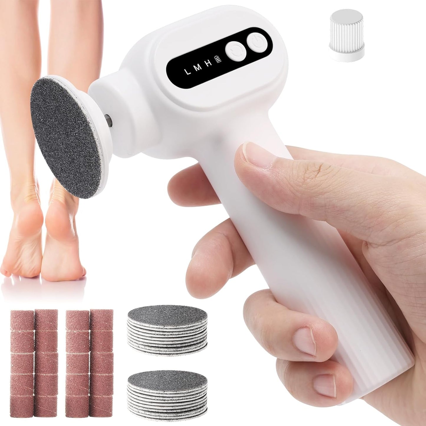 Electric Callus Remover for Feet, 2 in 1 Electric Foot File Grinder, Rechargeable Cordless Foot Scrubber for Dead Skin, Adjustable Speed with Sandpaper Discs, Professional Pedicure Tools,Black