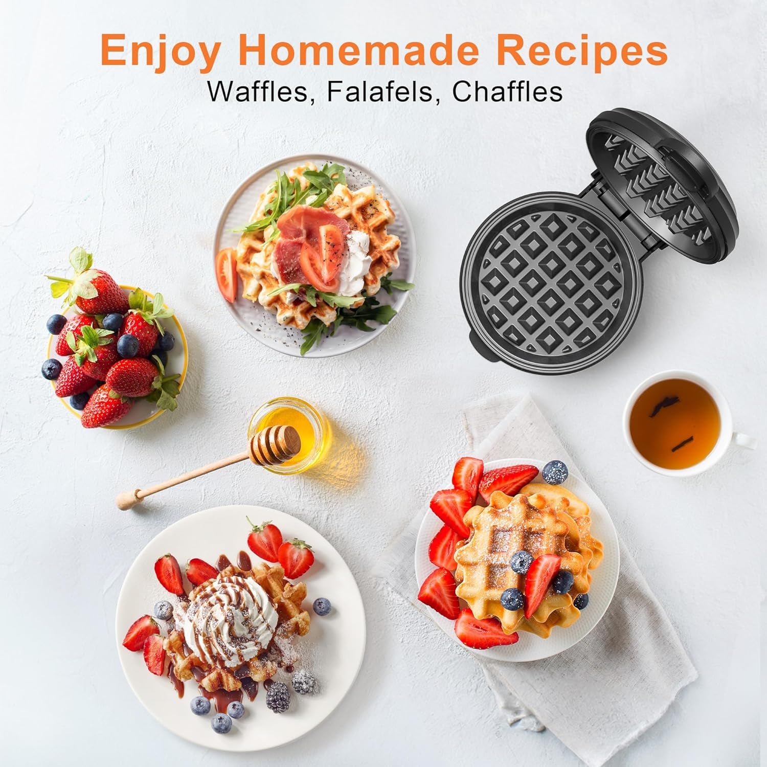 Mini Waffle Maker, 4" Chaffle Maker with Compact Design, Easy to Clean, Non-Stick Surface, Recipe Guide Included, Perfect for Breakfast, Dessert, Sandwich, or Other Snacks