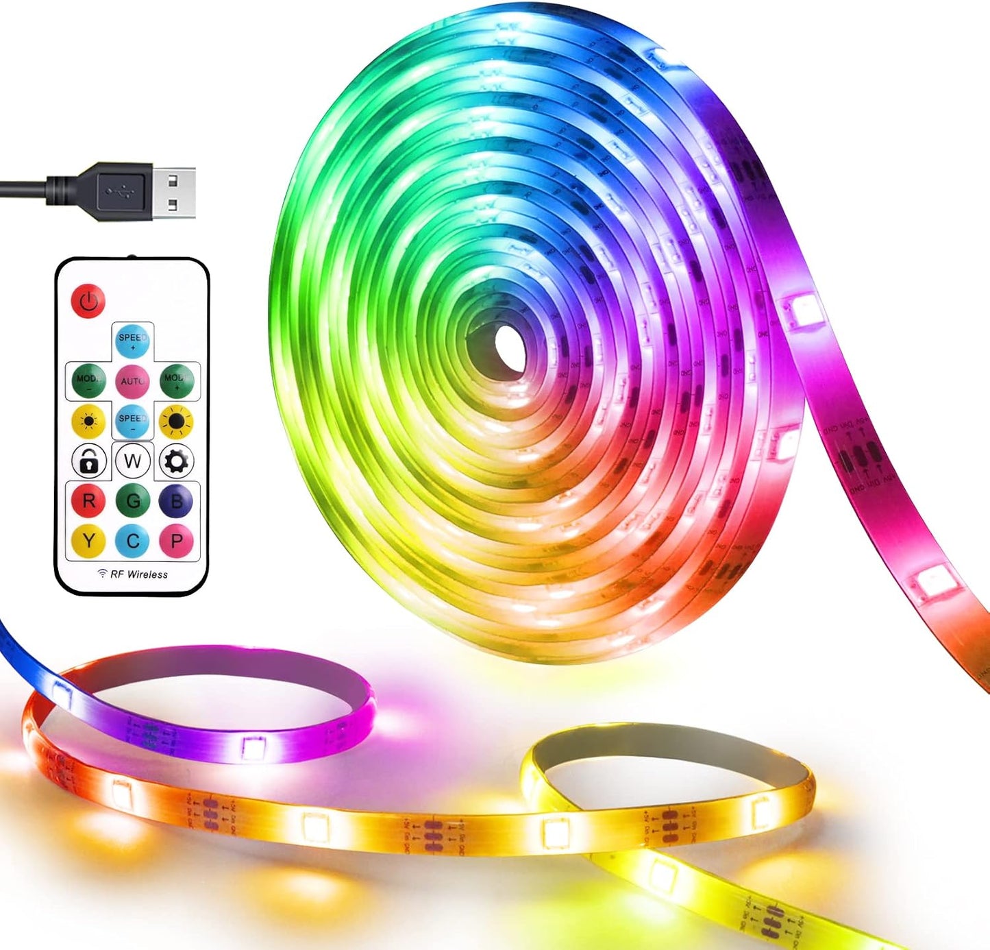 LED Strips Lights USB Powered Rainbow Chasing RGB LED Lights Strip LED TV Backlight Strip with 17-Key RF Remote Color Changing Strip Lights Waterproof IP65 LED Rope Lights LED Lights 2M 6.54FT